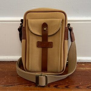 Vtg Polo Ralph Lauren Unisex Safari Crossbody Bag Beige Canvas Leather Trim Rare